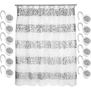 Popular Bath Sinatra Bath Set, Shower Curtain with 12 Shower Hooks, White